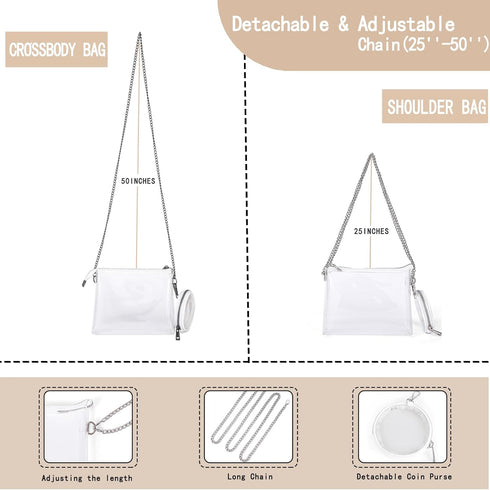 Clear Purse for Women Stadium Approved, Clear Crossbody Bag with Chain Strap Bag for Sports Event Concert...