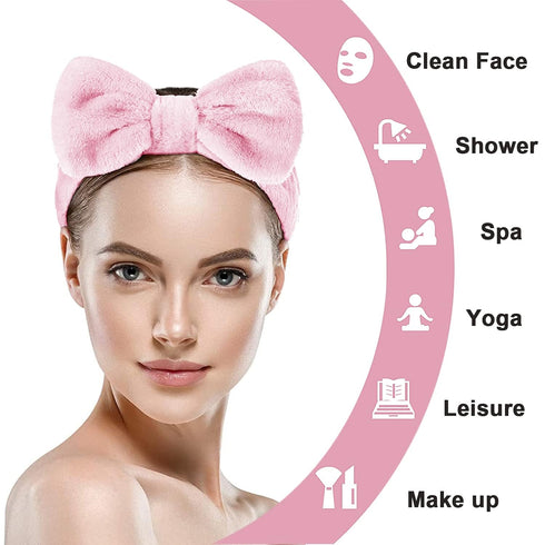 4 Pack Skincare Headband Bow Microfiber Spa Facial Headband for Women Makeup Head Band Coral Fleece Hair Band for Washing Face, Shower...