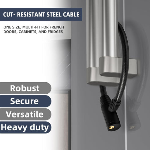 19.7" Secure Black Refrigerator Lock with Keys Childproof Cable Lock for French Door Fridge & Kitchen Cabinet 1-Pack...