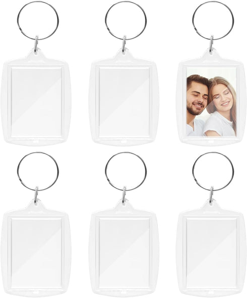 6pcs Clear Double Sided Blank Picture Keychain Acrylic Photo Frame Keyrings Personalised Photo Key Fob Holder with Split Ring for Insert 4.1 x 2.1...
