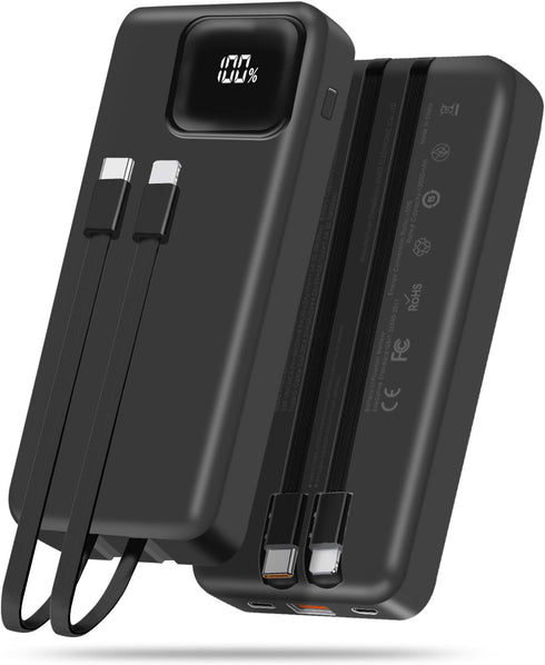 Portable Charger, 10000mAh Power Bank with 2 Built-in Cables, 22.5W Fast Charging with Screen, Travel Battery Pack for i Phone, i Pad, Samsung, Go...
