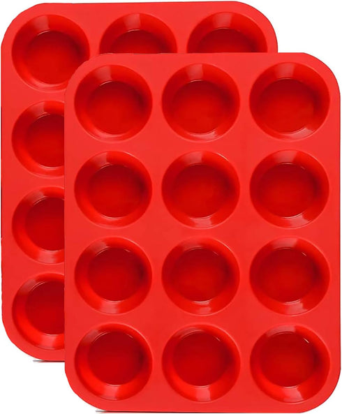 JEWOSTER 12 Cups Silicone Muffin Pan 2 Pack - Silicone Cupcake Pan Nonstick Silicone Molds Great for Making Muffin Cakes,Bread, Tart - BPA Free Ba...