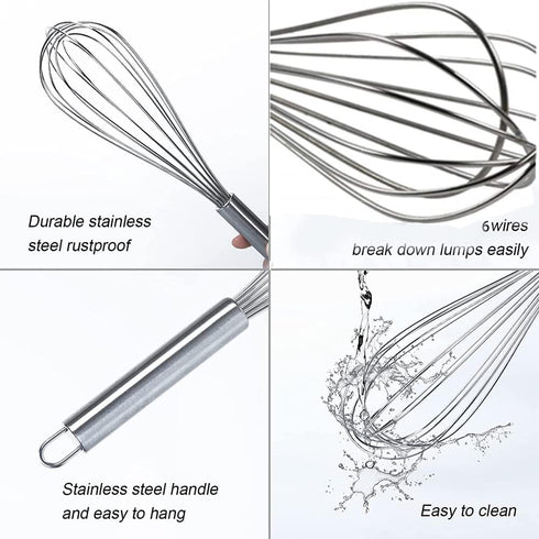 Utoolmart Whisk, 8 Inch Stainless Steel Egg Wire Whisks, Balloon wire whisk for Cooking Baking, Professional Whisking Wisk Kitchen Tool Utensil, W...