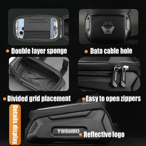 Bike Phone Holder Bike Frame Bag Bike Phone Holder Bag Touchscreen Bike Bag Phone Mount Bag Bike Cell Phone Bag for Men Compatible Phone Under 7.2...