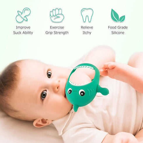 Cute Shark Teething Mitten Toy for Babies, Never Drop Silicone Baby Teether, Hand Pacifier for Babies to Suck and Chew, Toy for Teething Babies (G...