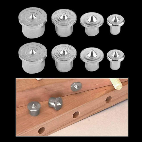2 Sets Panel Furniture Positioning Woodworking Round Tenon 1/4", 5/16", 3/8", 1/2" Solid Wood Pin Center Punch Thimble for Woodworking Tool...