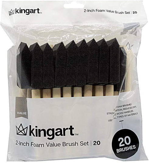 KINGART 242-20 Foam 20 Pc. Value Pack 2" Brush Set, Short Wood Handle, for Oil, Acrylic & Watercolor Paint, Great for Crafts, DIY Home Projects, H...