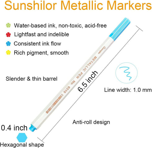 Sunshilor Metallic Markers Fine Point Metallic Marker Pens for Black Paper, Rock Painting, Easter Egg, Halloween Pumpkin, Card Making, Metal, Cera...