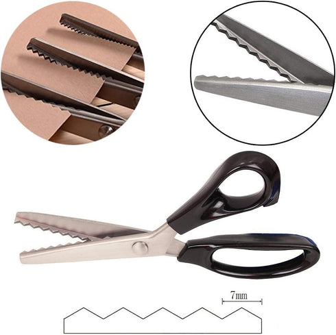 Fabric Pinking Shears Craft Scissors? Serrated Scalloped stainless Steel Handled Professional Sewing black Scissors, Scissors for Leather, Tailori...