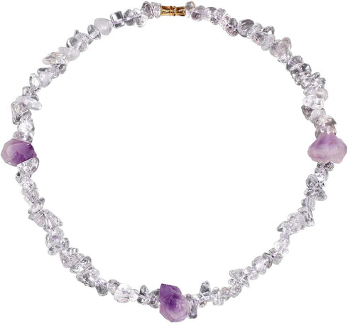 Drusy Quartz Amethyst Clear Quartz Choker Necklace for Women Healing Crystal Yoga Balance Meditation Chip Tumbled Gemstone Jewelry Gift...