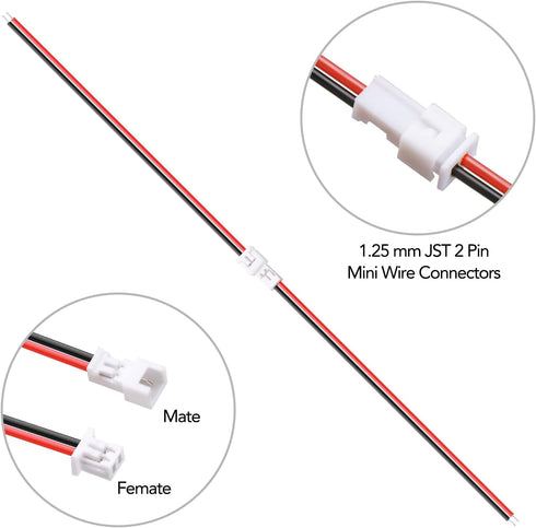 LYJEE 2 Pin Connector, 30 Pairs Mini Wire Connectors, 1.25 mm JST 2 Pin Micro Electrical Male and Female Connector Plug with 80mm Wire Cable...