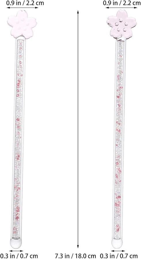Toyvian 2pcs Glass Stirring Rod Reusable Coffee Stirring Swizzle Stick Beverage Stirrers with Cherry Blossom Head Round Top Stir Stirrers for Coff...