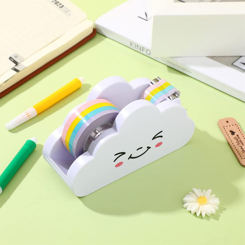 TOYANDONA Cloud Tape Dispenser and Rainbow Tape Set, Cartoon Desktop Tape Cutter Cute Roll Tape Holder for and More School Office Stationery Suppl...