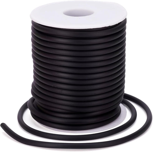 Pandahall 16.4 Yards/Roll 4mm PVC Tubuing Rubber Cord Solid Rubber Tube Cord with White Plastic Spool (Black)...