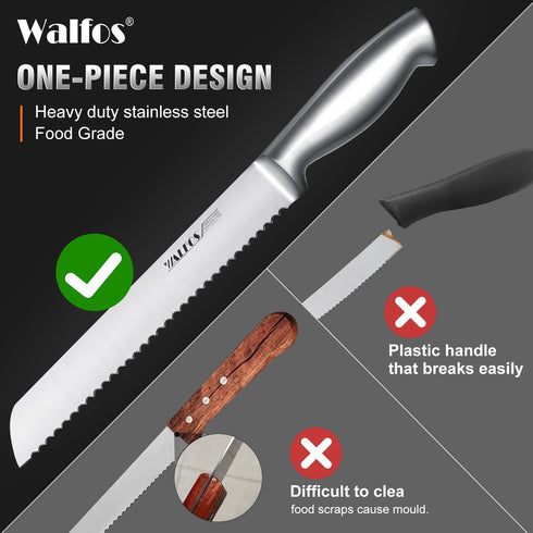 Walfos Bread Knife with Sheath, Serrated Bread Knife with Upgraded Stainless Steel, Ultra-Sharp, 8-Inch Blade, Bread Slice Knife for Slicing Homem...