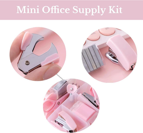 Mini Office Supply Kit Portable Case with Scissors, Mini Stapler,Tape Dispenser,Hole Puncher,Staples Mini Desktop Stapler for Office Or School Sup...