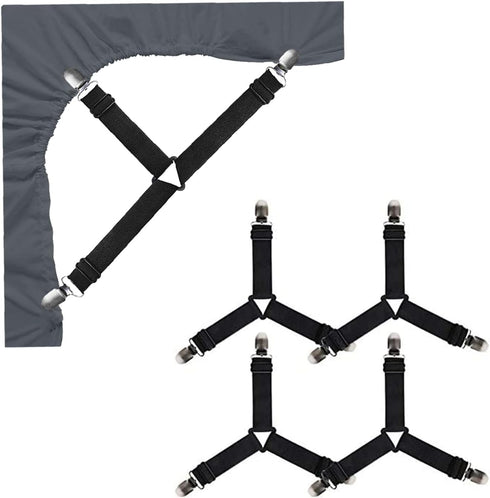 Bed Sheet Straps, 4 Pcs Adjustable Elastic Sheet Fasteners Fitted Sheet Straps Triangle Suspenders Gripper Bed Sheet Holders Sheet Clips for Bed S...