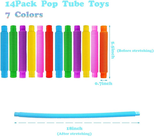 Pop Tubes, 14Pack Pop Tube Fidget Toys for Kids and Sensory Toys for Children and Adult, Fidget Tubes for Stress and Anxiety Relief, Learning Toys...