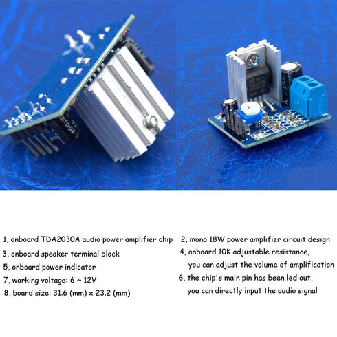 Ximimark 2Pcs TDA2030A Audio Amplifier Module Power Amplifier Board AMP 6?12V Mono 18W...