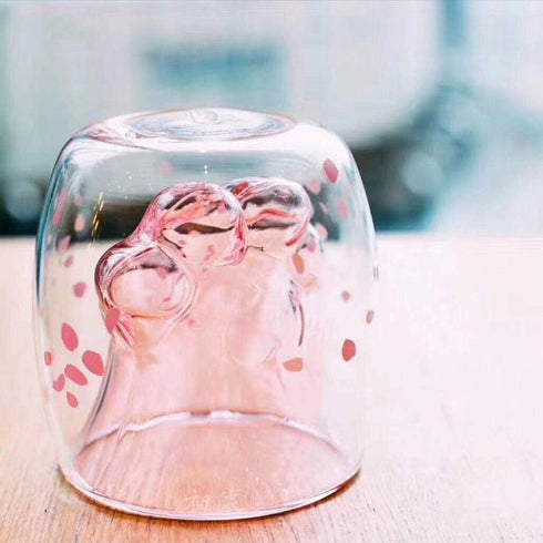 WubbaLubba Coffee Mug Sakura Double Wall Glass Cup Cat Claw Cup Heat-resistant Handmade Creative Milk Mug Tea Whiskey Cup...