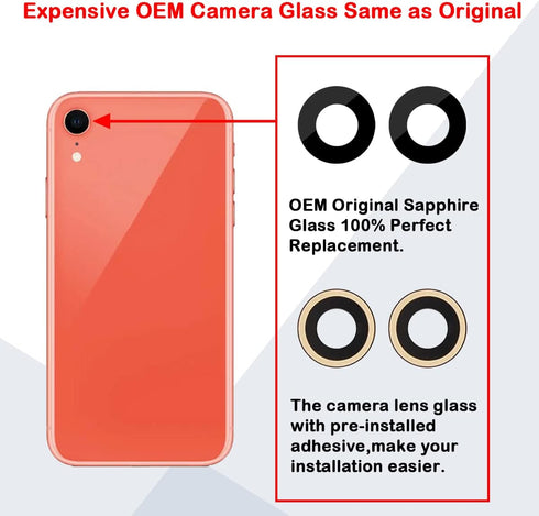 2 Set OEM Back Rear Camera Glass Lens Replacement for iPhone XR with Adhesive Preinstalled Includes Repair Tools Set...