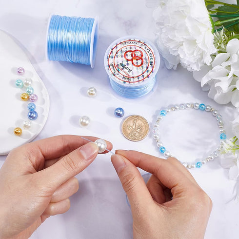 SUNNYCLUE 240m 4 Rolls 0.8mm Elastic Beading Thread Elastic String Stretch Bracelet Cord Blue Spandex Crystal Threads Seed Beaded Cords for Jewelr...