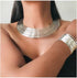 Fstrend Statement Choker Bracelet Earrings Set Gold Plated African Bib Chunky Necklace Costume Party Jewelry Accessories for Women and Girls...