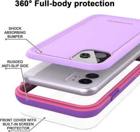for iPhone 11 Waterproof Case 6.1 Screen Protector Underwater Shockproof Full-Body Dustproof Rugged Case for Aplle iPhone 11 (Purple Pink)...