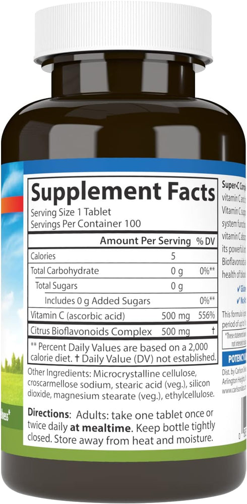 Carlson - Super-C Complex, Vitamin C + Bioflavonoids, Immune Function & Optimal Wellness, Antioxidant, 100 Vegetarian Tablets...