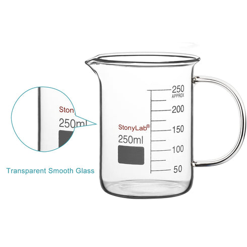 stonylab Glass Beaker with Handle, Borosilicate Glass Graduated Low Form Griffin Beaker with Handle and Pouring Spout, 250 ml...
