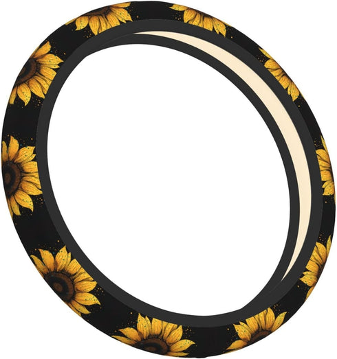 Sunflower Steering Wheel Covers,Anti Slip Sweat Absorption Elasticity Car Accessories Steering Wheel Protector Universal 15 Inch for SUV Sedan Van...
