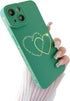 for iPhone 14 Plus Case for Women Girls Cute, Gold Plated Letter Double Heart Case Soft Shockproof, Full Camera Lens Protective Phone Cases for iP...