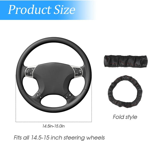 15 Inch Car Steering Wheel Cover, Carbon Fiber Microfiber Leather Elastic Stretch, Anti-Slip Breathable Steering Wheel Protector for Women Men, Ca...