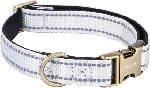 Reflective Dog Collar,Metal Buckle Soft Neoprene Padded Breathable Nylon Pet Collar Adjustable for Small Medium Large Boys Girls Dogs (White, Medi...