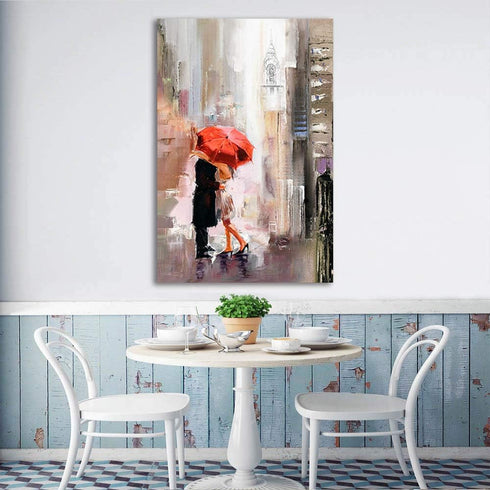 RUISHI Canvas Wall Art Modern New York Cityscape Large Romantic Painting Decor Lovers Under Red Umbrella Street Scenery Pictures for Living Room B...
