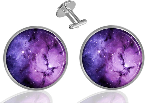 Custom Classic Jewelry Tuxedo Shirt Sliver Cufflinks Men's Unique Business Wedding Gifts (Nebula Galaxy Purple)...
