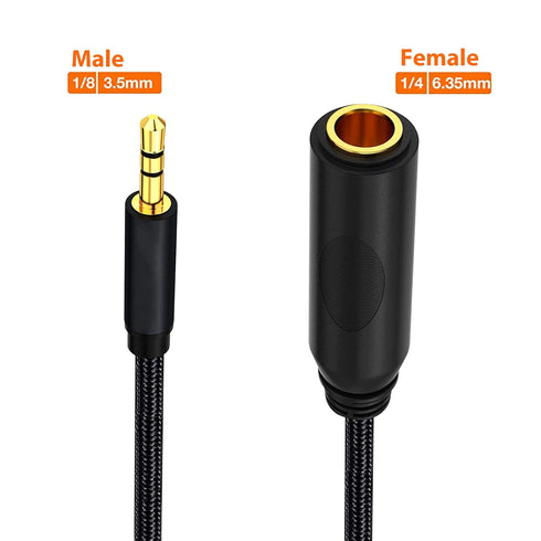 1/4 to 3.5mm Cable 1ft Long, Quarter inch (6.35mm) Female to 3.5mm Male Adapter, 1/8 to 1/4 Stereo Audio Cable,for Headphone, Amplifiers, Guitar, ...