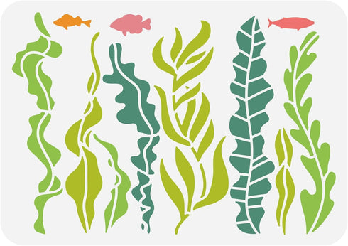BENECREAT Ocean Theme Stencil, 11.7x8.3inch Seaweed Sea Fish Plastic Drawing Painting Stencils Templates for Summer Painting on Scrapbook Fabric T...