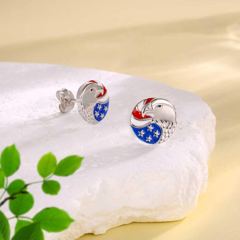 USA Flag Dangle Earrings for Women: 925 Sterling Silver American Patriotic Red White and Blue Star Drop Earrings America Independence Day 4th of J...
