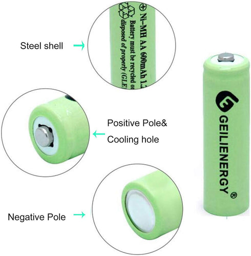 AA 600mAh 1.2V NiMH Rechargeable Batteries for Solar Light,Solar Lamp,Garden Lights Green(8 PCS)...