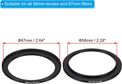 PATIKIL 58mm-67mm Metal Step Up Ring with Cleaning Cloth, 2 Pack Camera Lens Filter Adapter Ring Aluminum Filter Adapter Ring for Camera Lenses Ho...