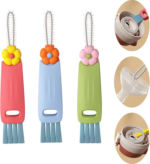 3 Pack 3 in 1 Multifunctional Cup Lid Cleaning Brush, Water Bottle Cleaner Brush Crevice Cleaning Brush for Bottle Gap Tight Spaces Cup...