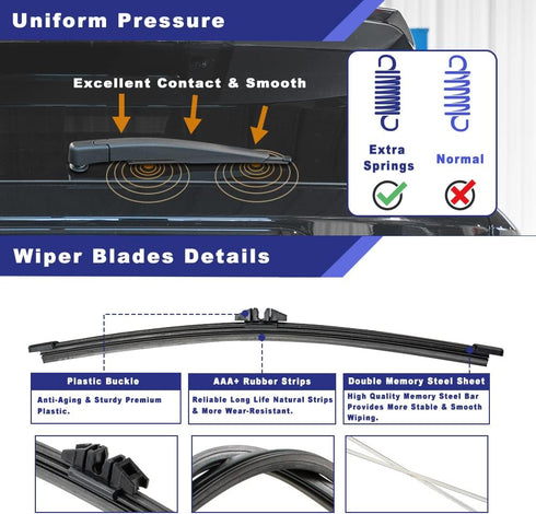 Rear Windshield Wiper Arm Blade Assembly Compatible with 2011-19 Ford Explorer, 2013-19 Ford Escape, 2015-19 Lincoln MKC, 2016-18 Lincoln MKX Rear...