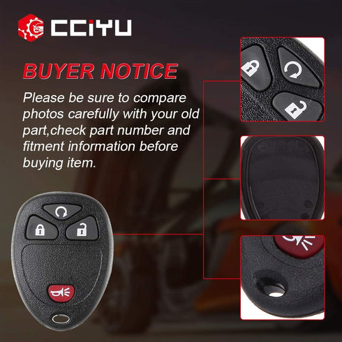 cciyu keyless Entry Remote Replacement 2008-2016 Fit for Buick Enclave 3.6L 2009-2013 Fit for Cadillac Escalade 6.0L 4 Buttons 2AOKM-GV1,OUC60221,...