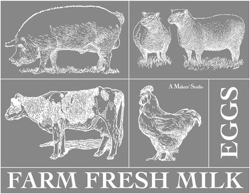 A Makers’ Studio | Tri Mesh Adhesive Stencil | Farm Animals | Reusable | DIY Art and Craft Stencils | Multi-Surface Adhesion | 8.5 x 11...