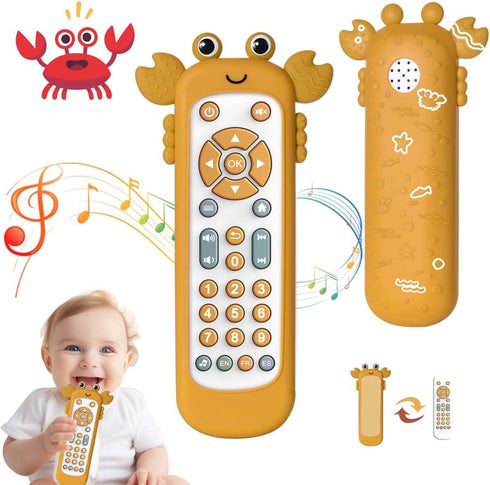 Baby TV Remote Control Toy with Cute Crab Soft Silicone Cover Teething Toy, Realistic Baby Musical Remote Control Toy with Light ? Sound, Educatio...