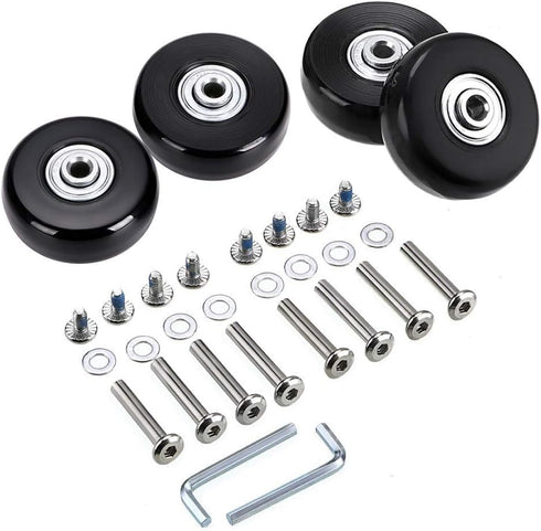 OwnMy 50mm x 18mm Set of 4 Luggage Suitcase Replacement Wheels, Rubber Swivel Caster Wheels Bearings Repair Kits (Black)...