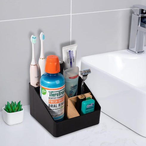 Toothbrush Holder for Bathrooms, 4 Slots Tooth Brush Holder with Detachable Bamboo Dividers, Countertop Organizer for Electric Toothbrushes, Tooth...