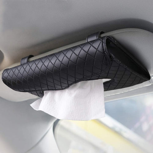 Car Tissue Holder - Sun Visor Napkin Holder, PU Leather Backseat Tissue Case for Truck (Black)...