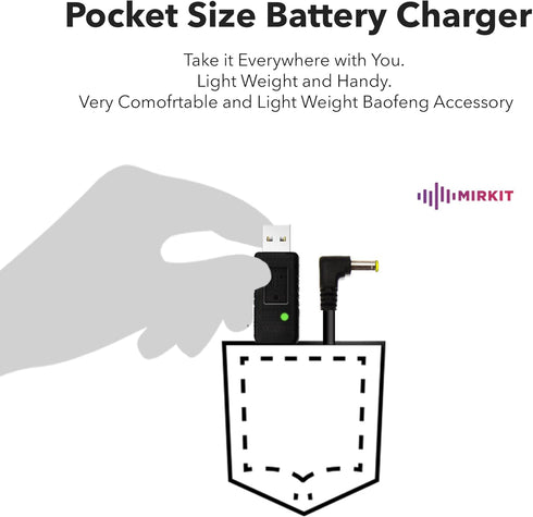 Mirkit 2.5mm USB Charger Cable with Light Indicator for Baofeng Battery UV-5R and UV-82 3800mAh BL-5L and BL-8 High Capacity Batteries for Two Way...